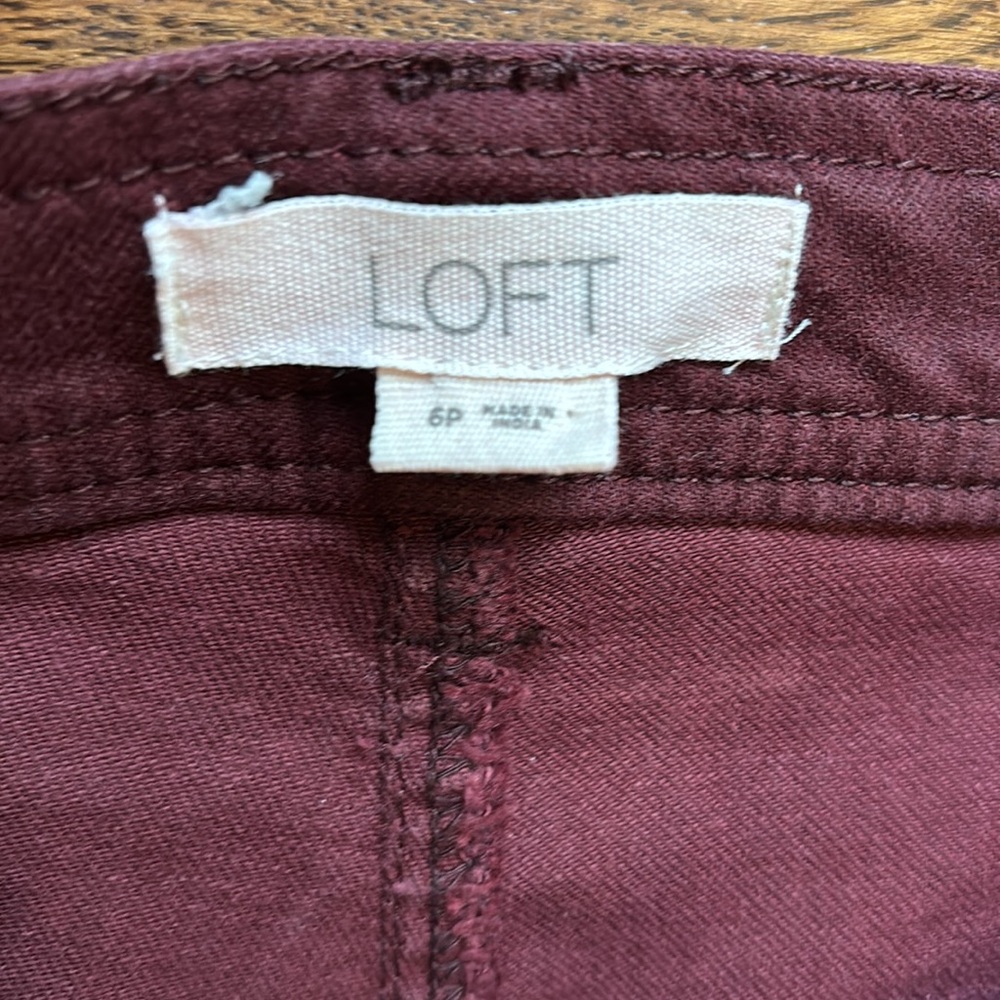 Loft garnet colored button fly raw hem pants - Picture 3 of 5